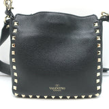 Valentino Rockstud Mini Hobo Crossbody Bag Black Grained Leather