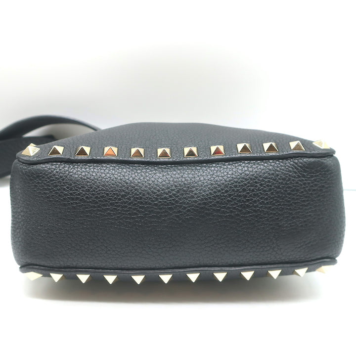 Valentino Rockstud Mini Hobo Crossbody Bag Black Grained Leather
