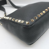 Valentino Rockstud Mini Hobo Crossbody Bag Black Grained Leather