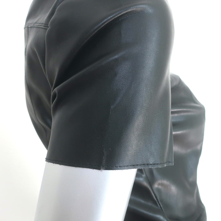 Drew Short Sleeve Dress Black Faux Leather &amp; Pleated Crepe Size 4