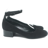 Saint Laurent Babies Block Heel Ankle Strap Pumps Black Suede Size 37.5