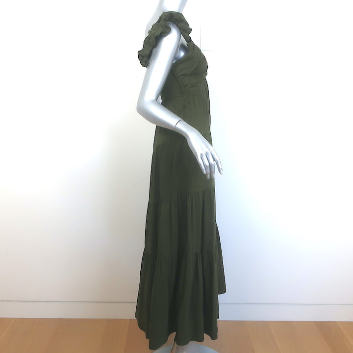 La Ligne Anais Tiered Maxi Dress Olive Linen-Blend Size Small