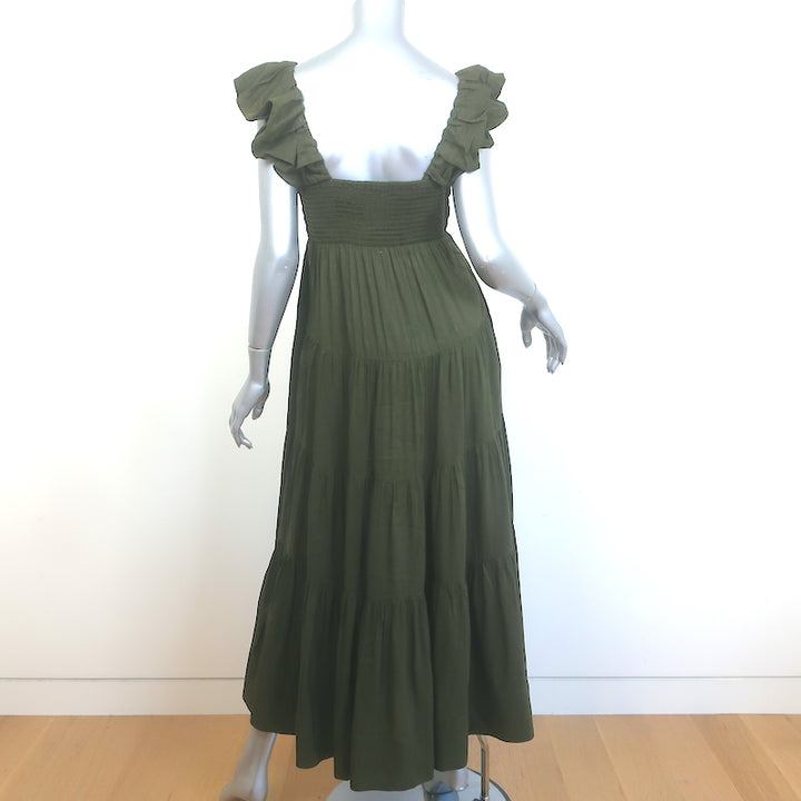 La Ligne Anais Tiered Maxi Dress Olive Linen-Blend Size Small