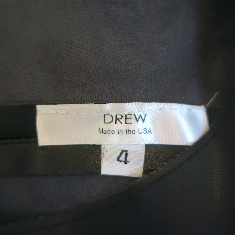 Drew Short Sleeve Dress Black Faux Leather &amp; Pleated Crepe Size 4