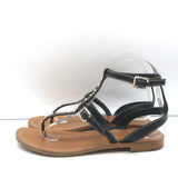 Prada Studded T-Strap Flat Sandals Black Leather Size 38