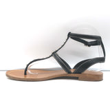 Prada Studded T-Strap Flat Sandals Black Leather Size 38