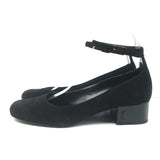 Saint Laurent Babies Block Heel Ankle Strap Pumps Black Suede Size 37.5