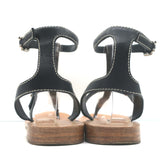 Prada Studded T-Strap Flat Sandals Black Leather Size 38