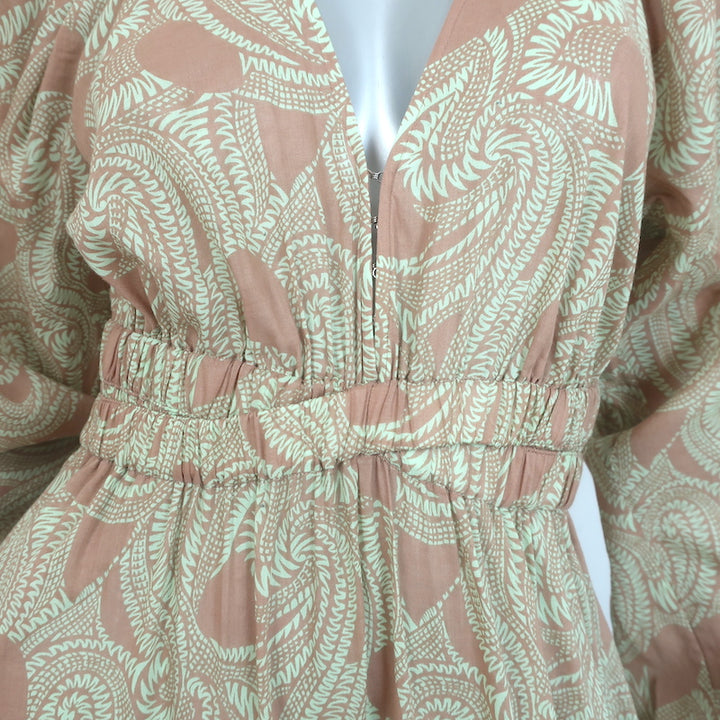 A.L.C. Iman Tiered Maxi Dress Beige/Pastel Green Paisley Print Cotton Size 4