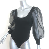 Alice + Olivia Jillianne Organza Puff Sleeve Bodysuit Black Size Extra Small