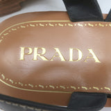 Prada Studded T-Strap Flat Sandals Black Leather Size 38