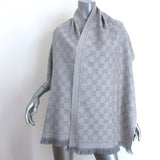 Gucci GG Jacquard Studded Scarf Light Gray Fringed Wool