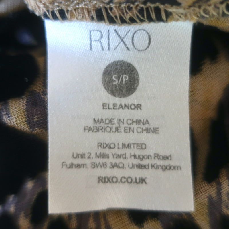 RIXO Eleanor Leopard Burnout Chiffon Midi Dress Brown Silk-Blend Size Small