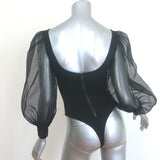 Alice + Olivia Jillianne Organza Puff Sleeve Bodysuit Black Size Extra Small