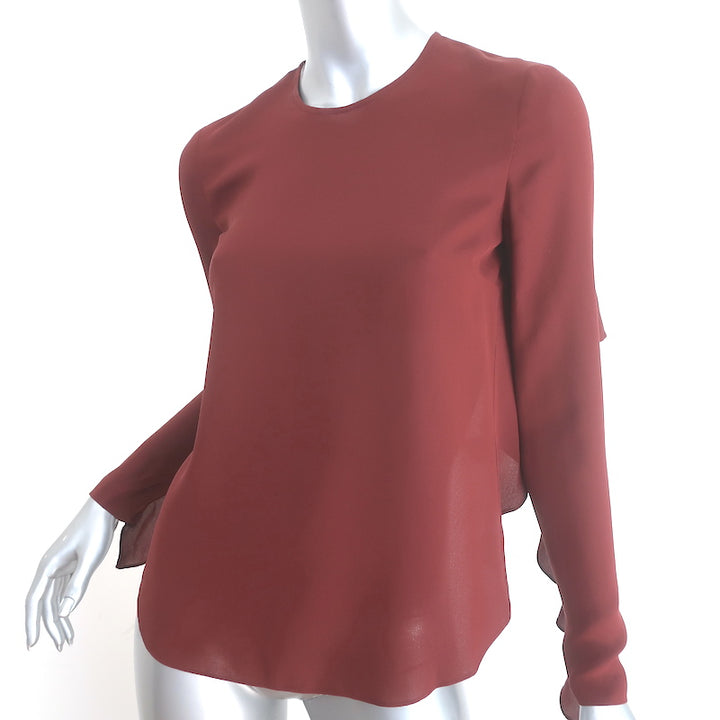 A.L.C. Sally Ruffled Open-Back Blouse Bordeaux Silk Size 0 Long Sleeve Top