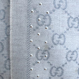 Gucci GG Jacquard Studded Scarf Light Gray Fringed Wool