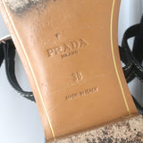 Prada Studded T-Strap Flat Sandals Black Leather Size 38