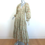 A.L.C. Iman Tiered Maxi Dress Beige/Pastel Green Paisley Print Cotton Size 4