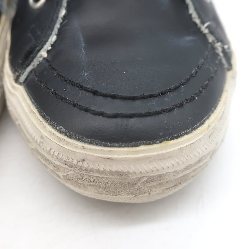 Golden Goose Slide Glitter Sneakers Blue Calf Hair &amp; Black Leather Size 37