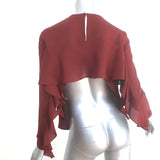 A.L.C. Sally Ruffled Open-Back Blouse Bordeaux Silk Size 0 Long Sleeve Top