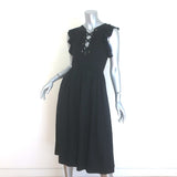 Ulla Johnson Karyn Lace-Up Flutter Sleeve Midi Dress Black Linen-Blend Size 0