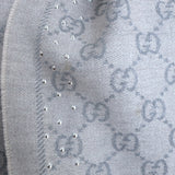 Gucci GG Jacquard Studded Scarf Light Gray Fringed Wool