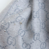 Gucci GG Jacquard Studded Scarf Light Gray Fringed Wool