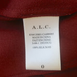 A.L.C. Sally Ruffled Open-Back Blouse Bordeaux Silk Size 0 Long Sleeve Top