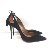 Aquazzura Forever Marilyn Cutout Tassel Pumps Black Suede Size 39