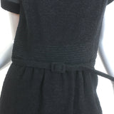 Oscar de la Renta Chiffon-Paneled Boucle Belted Dress Black Wool-Blend Size 8