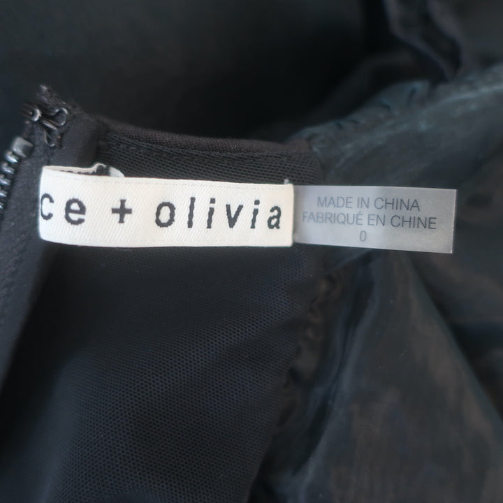 Alice + Olivia Ollie Ruffled Organza-Sleeve Crop Top Black Size 0