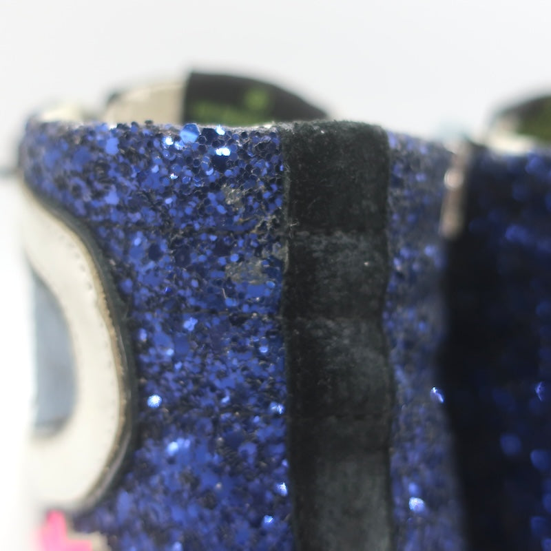 Golden Goose Slide Glitter Sneakers Blue Calf Hair &amp; Black Leather Size 37