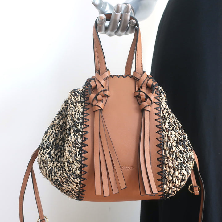 Ulla Johnson Gio Crossbody Bag Melange Raffia &amp; Brown Leather Small Tote NEW