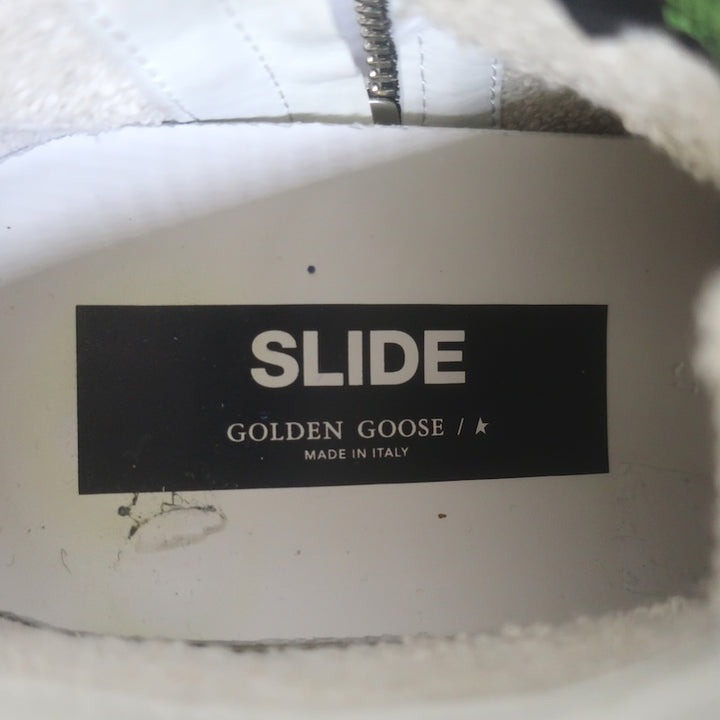 Golden Goose Slide Glitter Sneakers Blue Calf Hair &amp; Black Leather Size 37