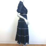 Zimmermann Aliane Scalloped Frill Puff Sleeve Midi Dress Navy Ramie Size 0