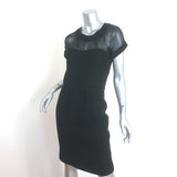 Oscar de la Renta Chiffon-Paneled Boucle Belted Dress Black Wool-Blend Size 8