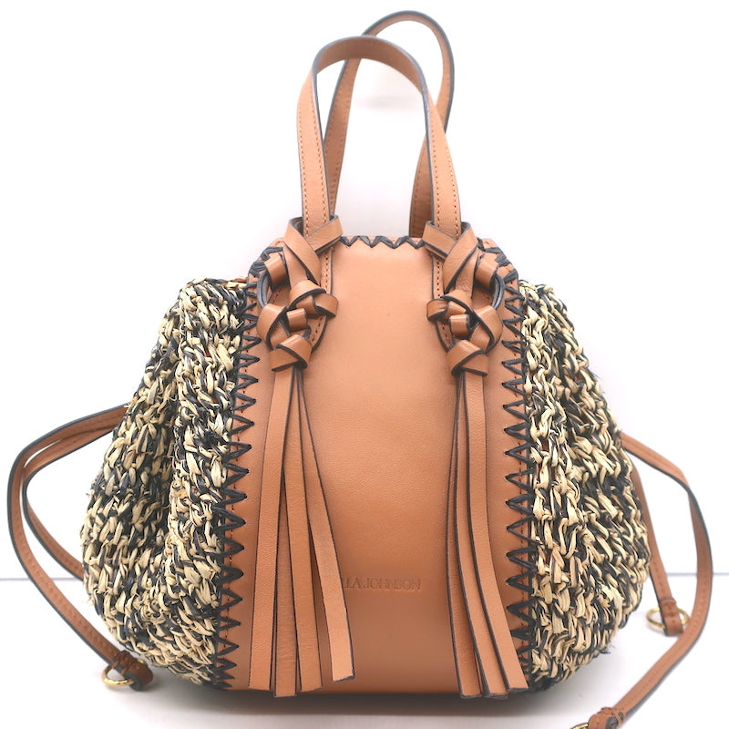 Ulla Johnson Gio Crossbody Bag Melange Raffia &amp; Brown Leather Small Tote NEW