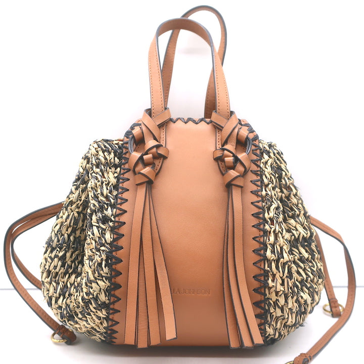 Ulla Johnson Gio Crossbody Bag Melange Raffia &amp; Brown Leather Small Tote NEW