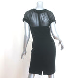 Oscar de la Renta Chiffon-Paneled Boucle Belted Dress Black Wool-Blend Size 8