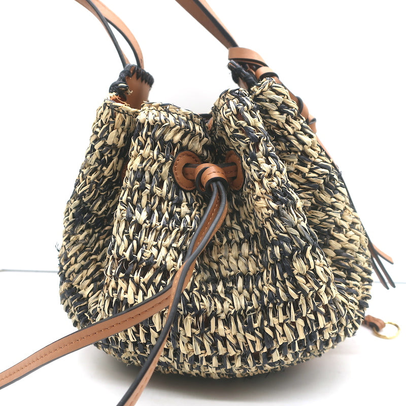 Ulla Johnson Gio Crossbody Bag Melange Raffia &amp; Brown Leather Small Tote NEW