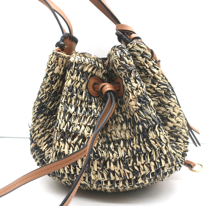 Ulla Johnson Gio Crossbody Bag Melange Raffia &amp; Brown Leather Small Tote NEW