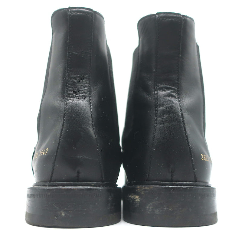 Woman by Common Projects Chelsea Boots Black Leather Size 38 Flat Ankle Boots