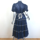 Zimmermann Aliane Scalloped Frill Puff Sleeve Midi Dress Navy Ramie Size 0