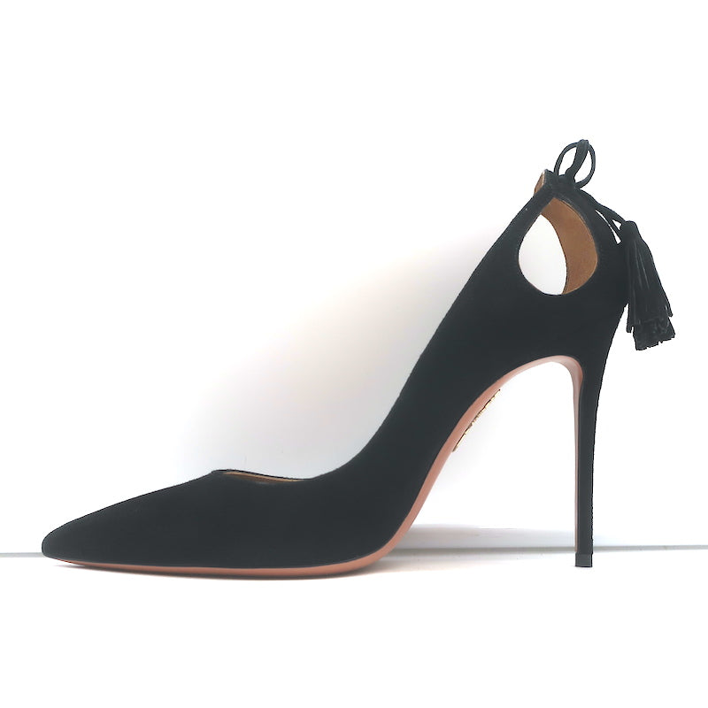 Aquazzura Forever Marilyn Cutout Tassel Pumps Black Suede Size 39