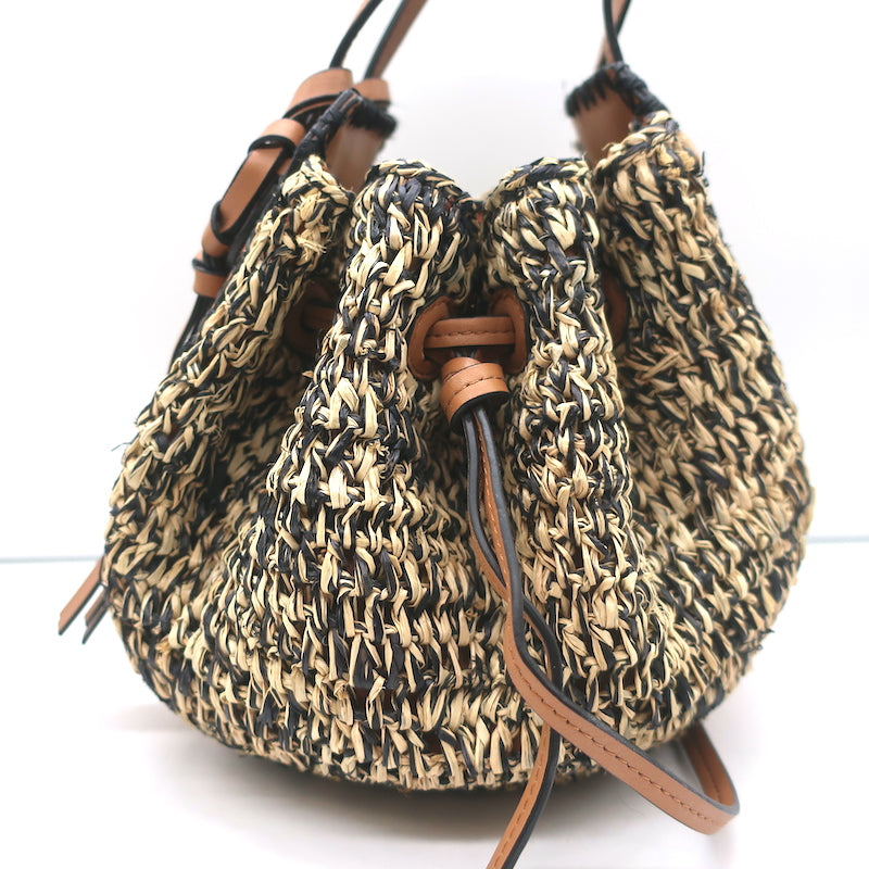 Ulla Johnson Gio Crossbody Bag Melange Raffia &amp; Brown Leather Small Tote NEW