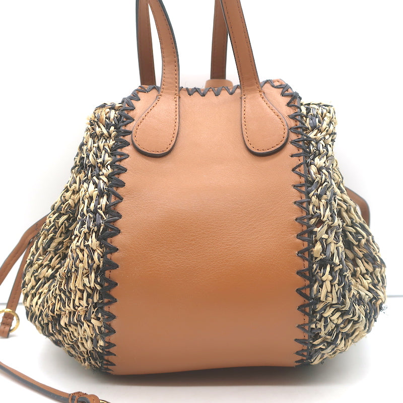 Ulla Johnson Gio Crossbody Bag Melange Raffia &amp; Brown Leather Small Tote NEW
