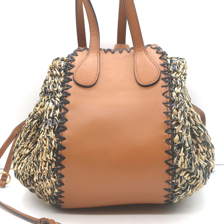 Ulla Johnson Gio Crossbody Bag Melange Raffia &amp; Brown Leather Small Tote NEW