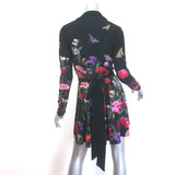 Alice + Olivia Millicent Floral Print Mini Wrap Dress Black Crepe Size 4