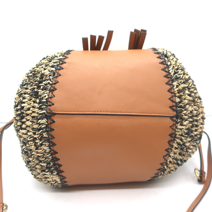 Ulla Johnson Gio Crossbody Bag Melange Raffia &amp; Brown Leather Small Tote NEW