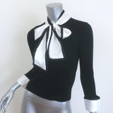 Alice + Olivia Justina Combo Bow Sweater Black Stretch Wool Size Extra Small
